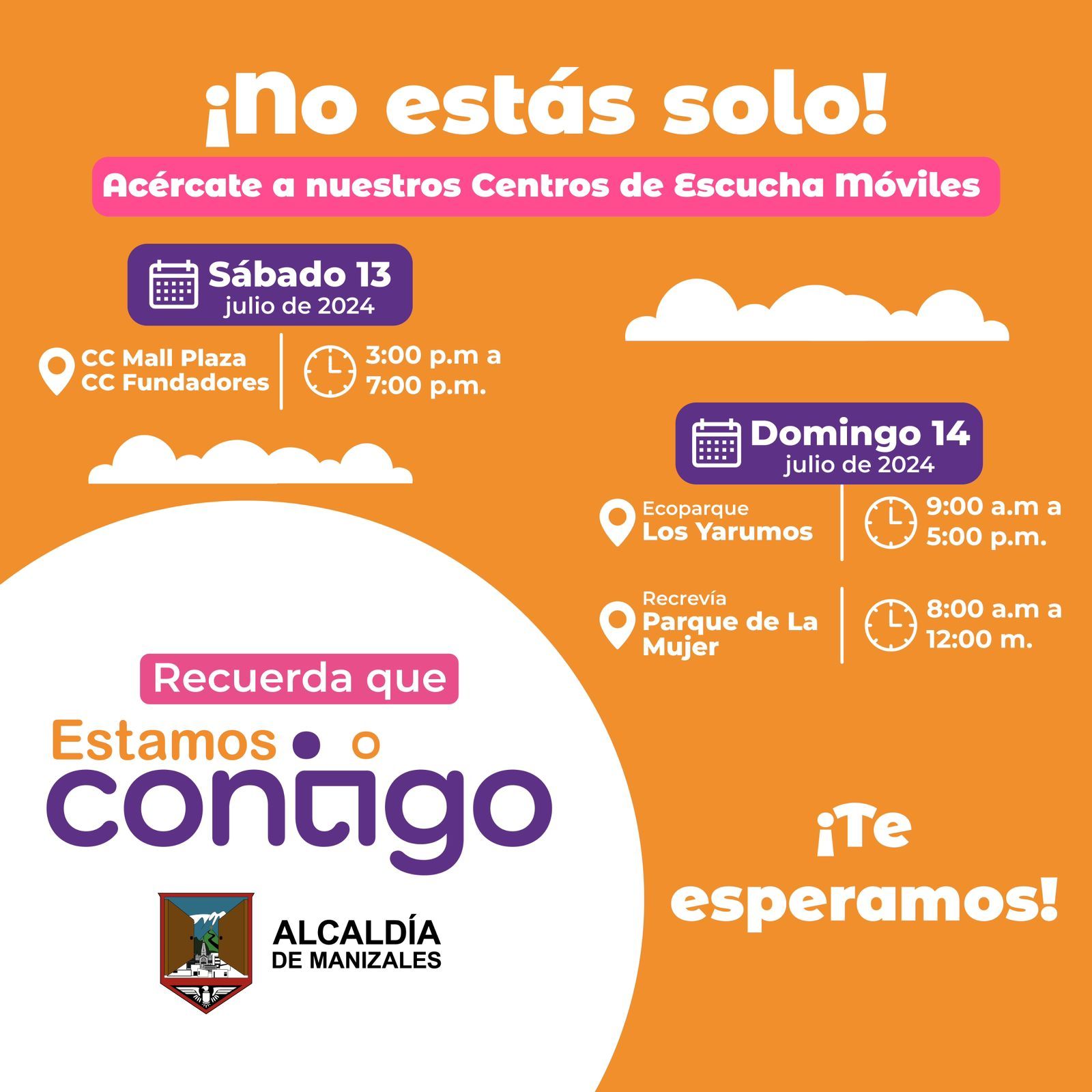 ¡Estamos Contigo! acércate este fin de semana a centros de escucha en la ciudad y haz parte de nuestro programa de salud mental