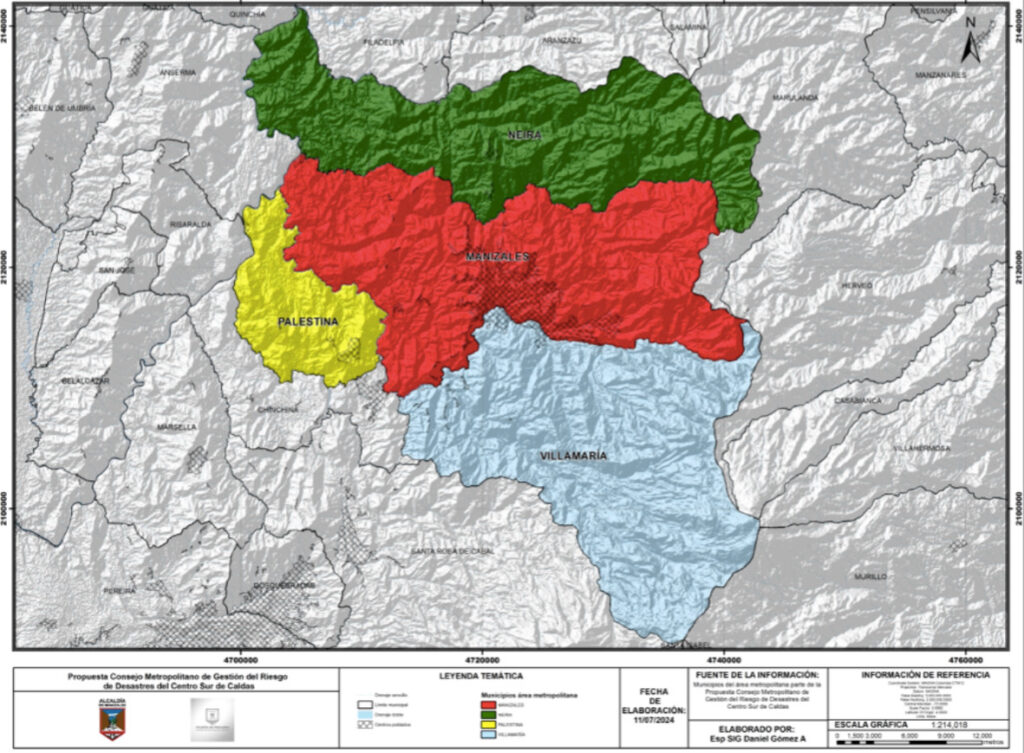 mapa area metropolitana de Manizales consejo metropolitano de gestion del riesgo