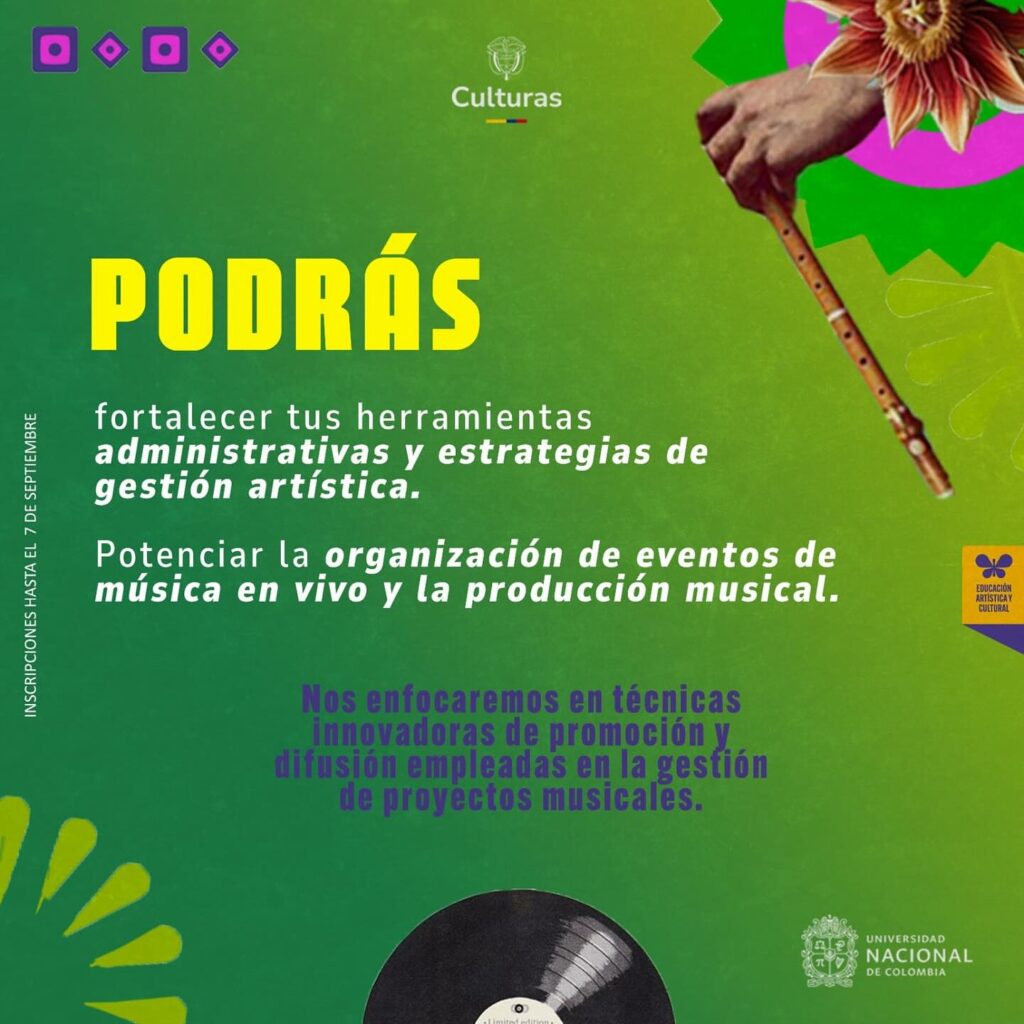 Diplomado en Gestión y Producción Musical Si quieres fortalecer las herramientas para la gestión, administración y producción de eventos musicales, te invitamos a compartir experiencias, saberes, conocimientos, alrededor de la gestión y la producción artística