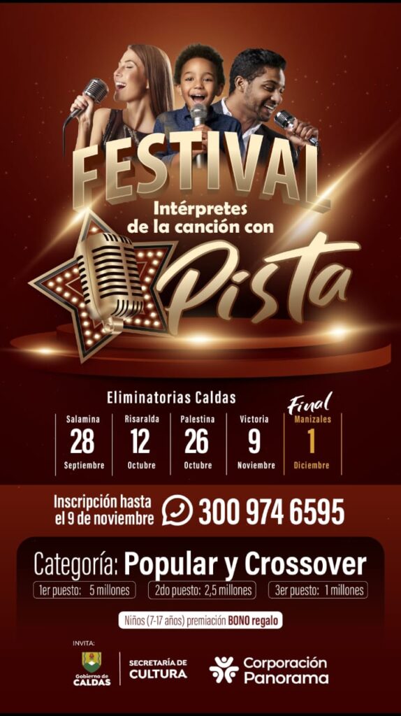 Ya están abiertas las inscripciones para el primer Festival de Intérpretes de la Canción con Pista en Caldas