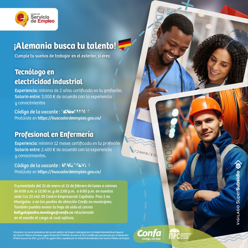 ¡Empleo en Alemania! La Agencia de Gestión y Colocación de Empleo de Confa busca talento caldense