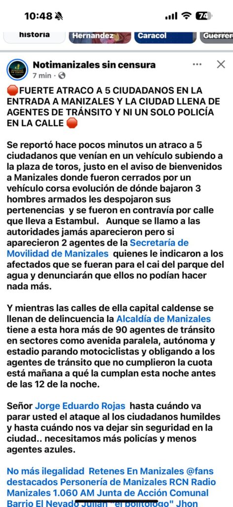 Policía Metropolitana de Manizales Desmiente Rumores de Atracos: La Verdad Detrás de la Desinformación