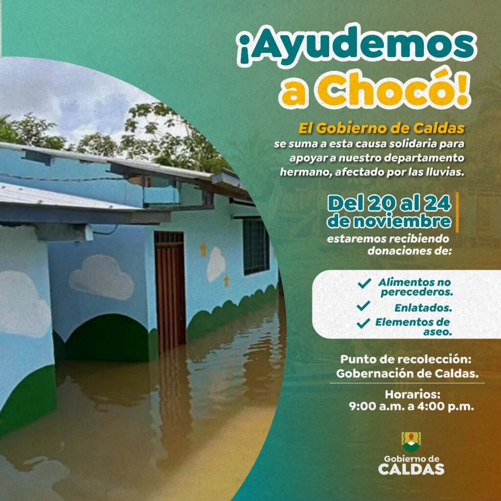 Caldas se une al acto de solidaridad del Eje Cafetero y se vincula a campaña para recolectar ayudas humanitarias para los damnificados del Chocó